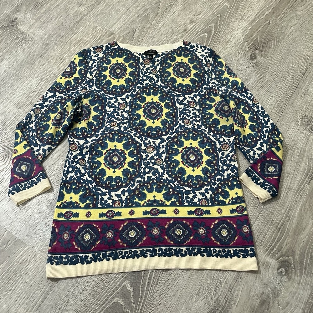 Talbots Women's Merino Wool Paisley Artsy Sweater Multi Color Size Medium